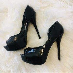 Black Patent Peep Toe Heels